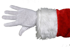 rękaw stroju świętego Mikołaja i prezentacja rękawiczek